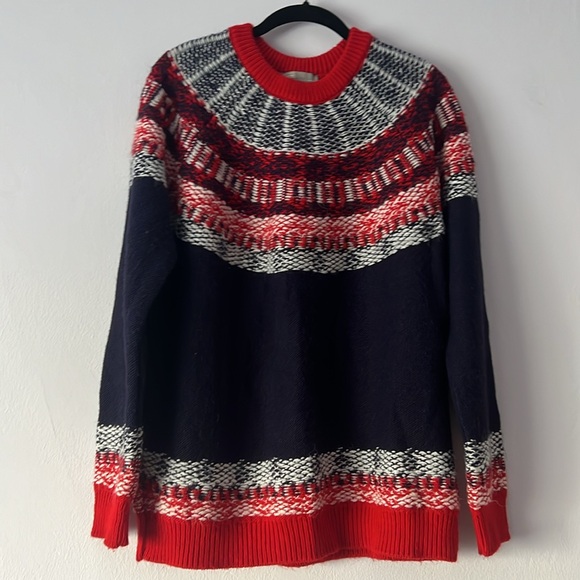 NWOT ASOS Blue Red Nordic Holiday Fair Isle Sweater - Picture 2 of 7